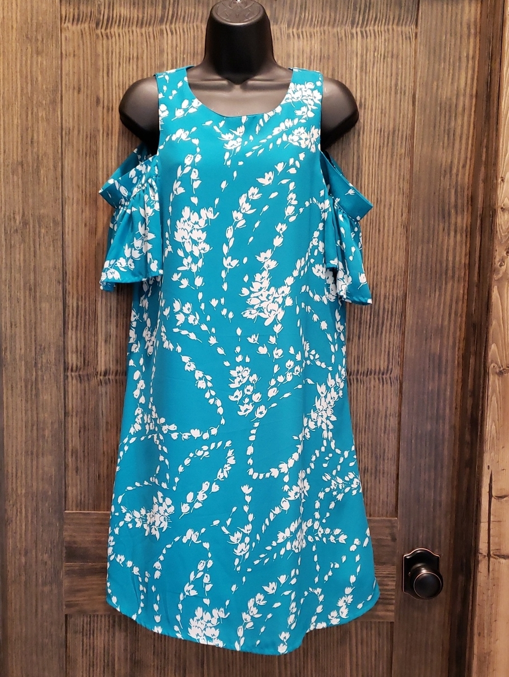Blue Floral Cold-Shoulder Dress 10R